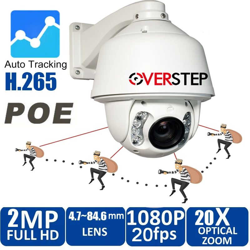 H.265 Автоматическая отслеживающая PTZ IP камера 2MP 1080P 30x оптический зум P2P onvif IR