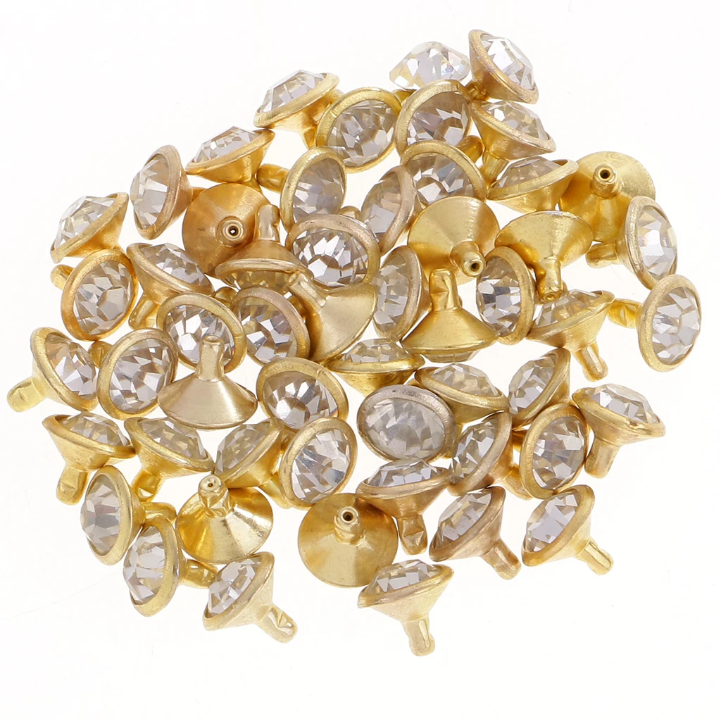 50 Pieces Rhinestone Rivets Studs Buttons for Sewing Crafts DIY Bag Clothes Shoes 7/10mm Silver/Gold Leathercrafts Accessories