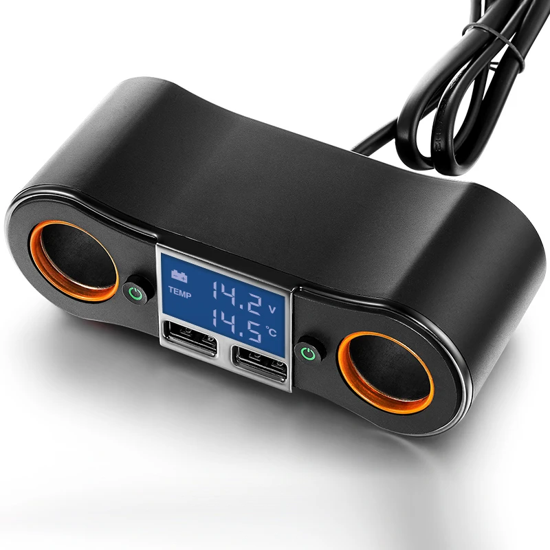 

Tancredy Dual Car Cigarette Lighter Socket Adapter Charger LED Display Voltage Tester 2 Switch 120W Dual Usb Car Charger Adapter