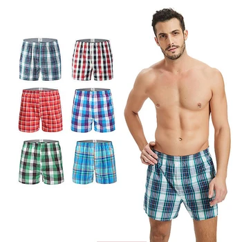 

Men Boxers Classical Plaid Underwear 100% Cotton Shorts Men's Panties Plus Size Arrow Shorts Boxers Male Home Underpants
