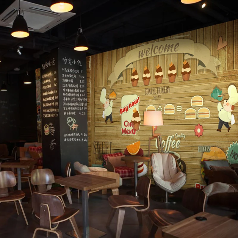 photo wallpaper Cartoon retro wallpaper nostalgia Patisserie bakery tea