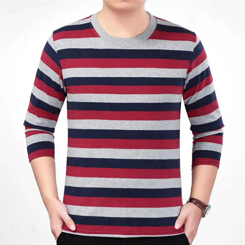 Cotton T-shirts Men Long Sleeve Mens TShirt Spring Autumn Brand Striped Male T shrits Dress Global Shopping Festival Drop-Ship 09