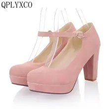 QPLYXCO/Новинка; распродажа; элегантная женская обувь; туфли-лодочки с круглым носком на высоком каблуке(9 см); свадебные туфли; zapatos mujer; большие размеры 34-43; D22