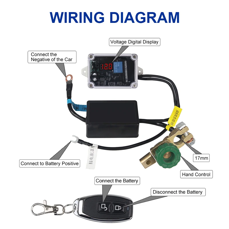 Universal 12v Car Battery Switch Disconnect Remote Control Cut Off Voltmeter Display Power Master Switches Isolator+ Gloves