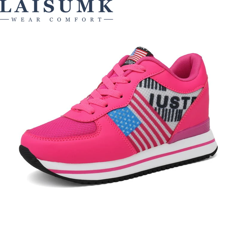 

LAISUMK Women Summer Platform Sneakers Wedges Creepers Lace Up Trainers England Flag Basket Femme Causal Shoes Chaussure Femme