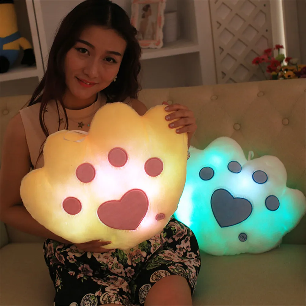 

ISHOWTIENDA Creative Glowing LED Night Light Cute Bear Paw Shape Plush Pillow Stuffed Toys art deco contemporary