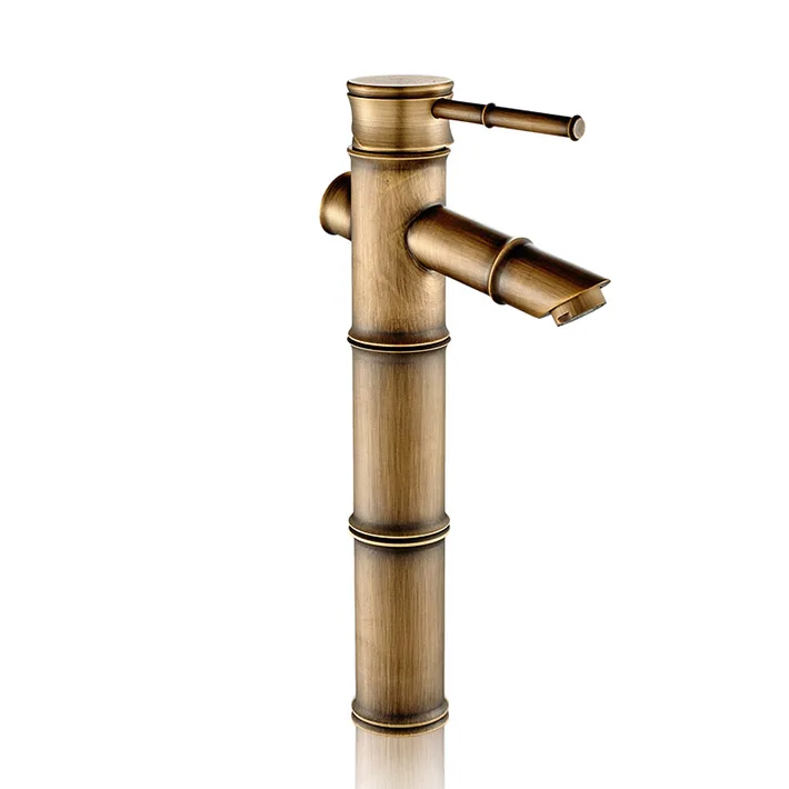 TOPBATHY 1PC Elegant Vintage Retro All-Copper Bamboo Basin Faucet Bamboo Water Tap Mixer for Bathroom Home Hotel
