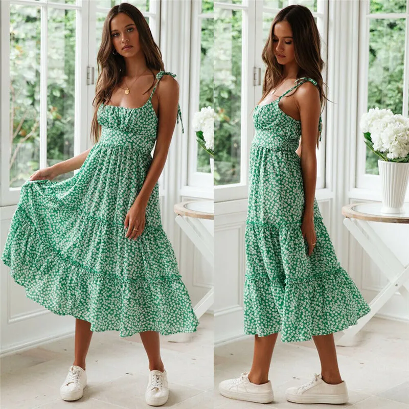 

2019 New Fashion Women Boho O-neck Long Maxi Dress Woman Holiday Party Summer Beach Backless Floral Sundress Streetwear Vestidos