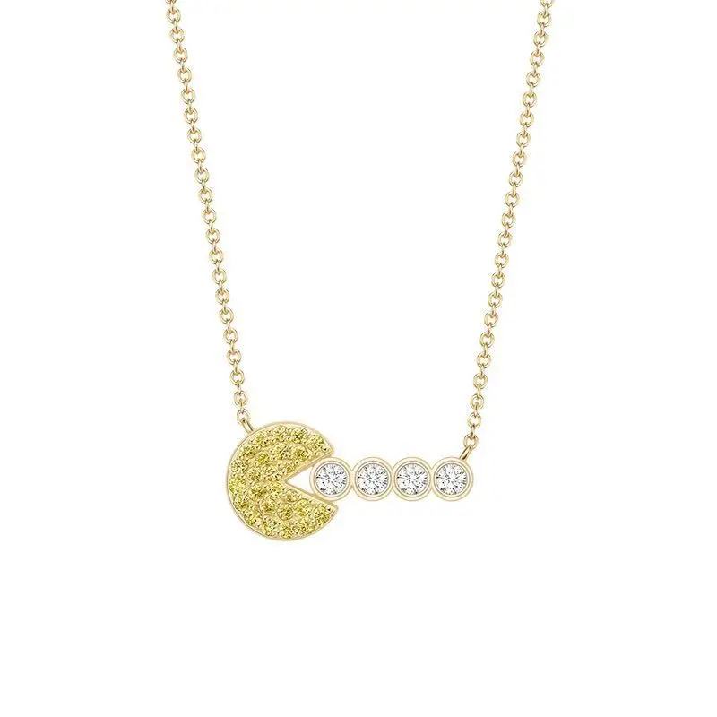 

Fits Monaco Jewelry with Women's Party Gift Jewelry Charm 925 Sterling Silver Micro-inlaid Zircon Pac-Man Clavicle Necklace