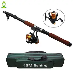 JSM 2,4 м стекловолокно телескоп Baitcasting удочка и Катушка Fly Рыбалка литье спиннинг удочка и водостойкая Сумка Комбо