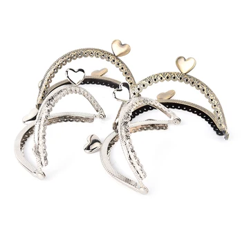 

8.5cm Coin Purse Metal Clasp Bag Frame Hardware Knurling Mouth Bronze Silver Heart Buckle Metal Kiss Clasp Frame Diy Bag Parts
