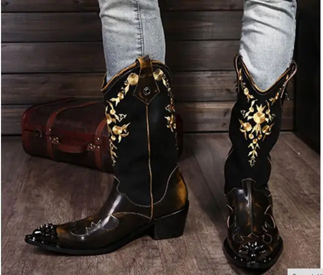 Rock-botas con personalidad para hombre, zapatos de cuero para motocicleta,  estilo cowboy, EU38-46 - AliExpress