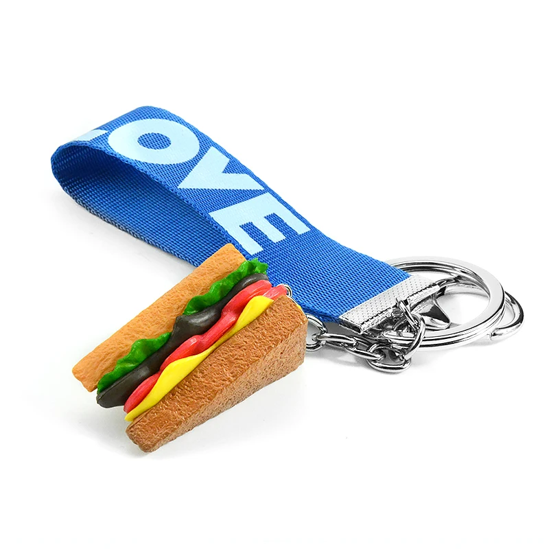 

Handmade Simulation Hot Dog Cake Sandwich French Fries Popcorn Hamburger Anime Keychains for Women Pendant Food Keyring Jewelry