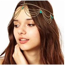 Beach Boho Head Chain Jewelry Bijoux Tiara Bridal Hairwear Green Crystal Headbands for Women Wedding Hair Jewelry Accessories