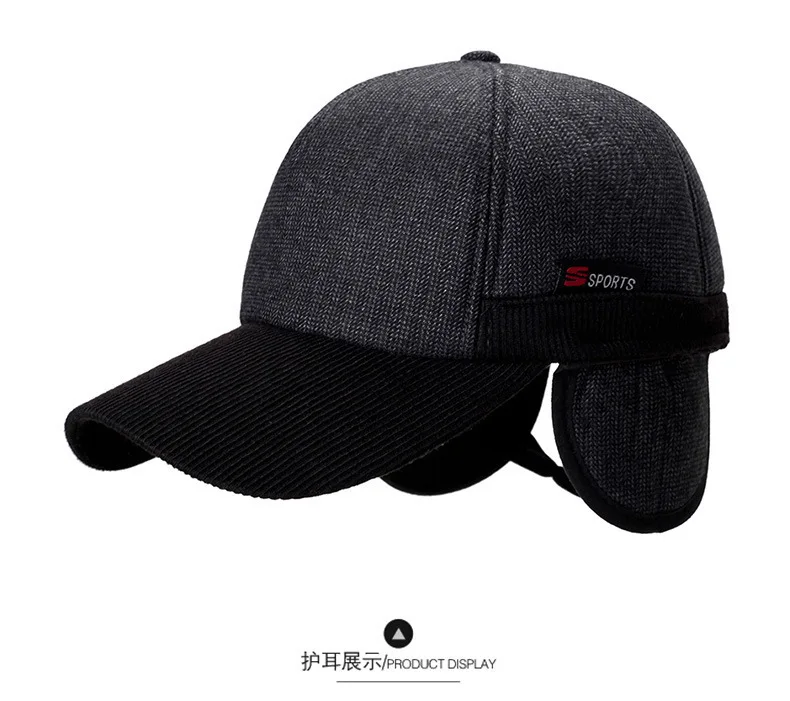 Теплые зимние утолщенные Бейсбол Кепки с ушками Для мужчин хлопок snapback шляпу зима Шапки ушами для Для мужчин Для женщин шляпа