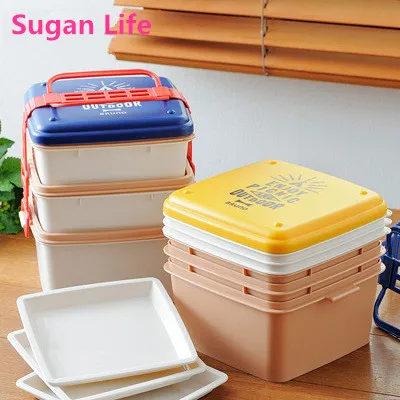 Ланч-бокс Sugan Life квадратный контейнер для еды с 3 отделениями изысканным рисунком
