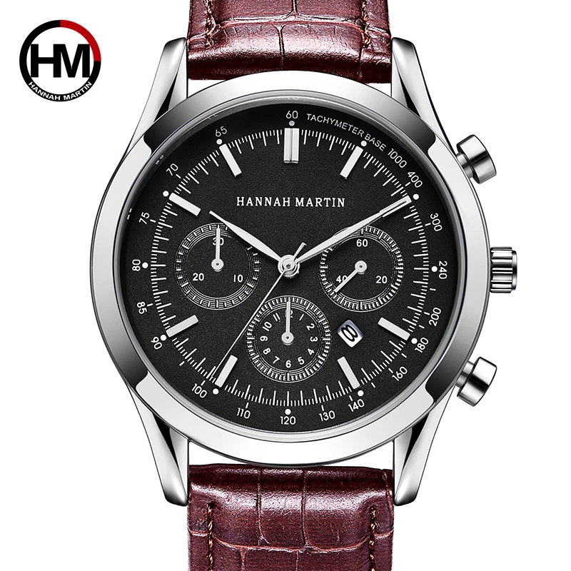 Men Watch Top Luxury Brand Sports Japan Quartz Leather Male Wrist Watch Tachymeter Military Army Pilot Clock Relogio Masculino