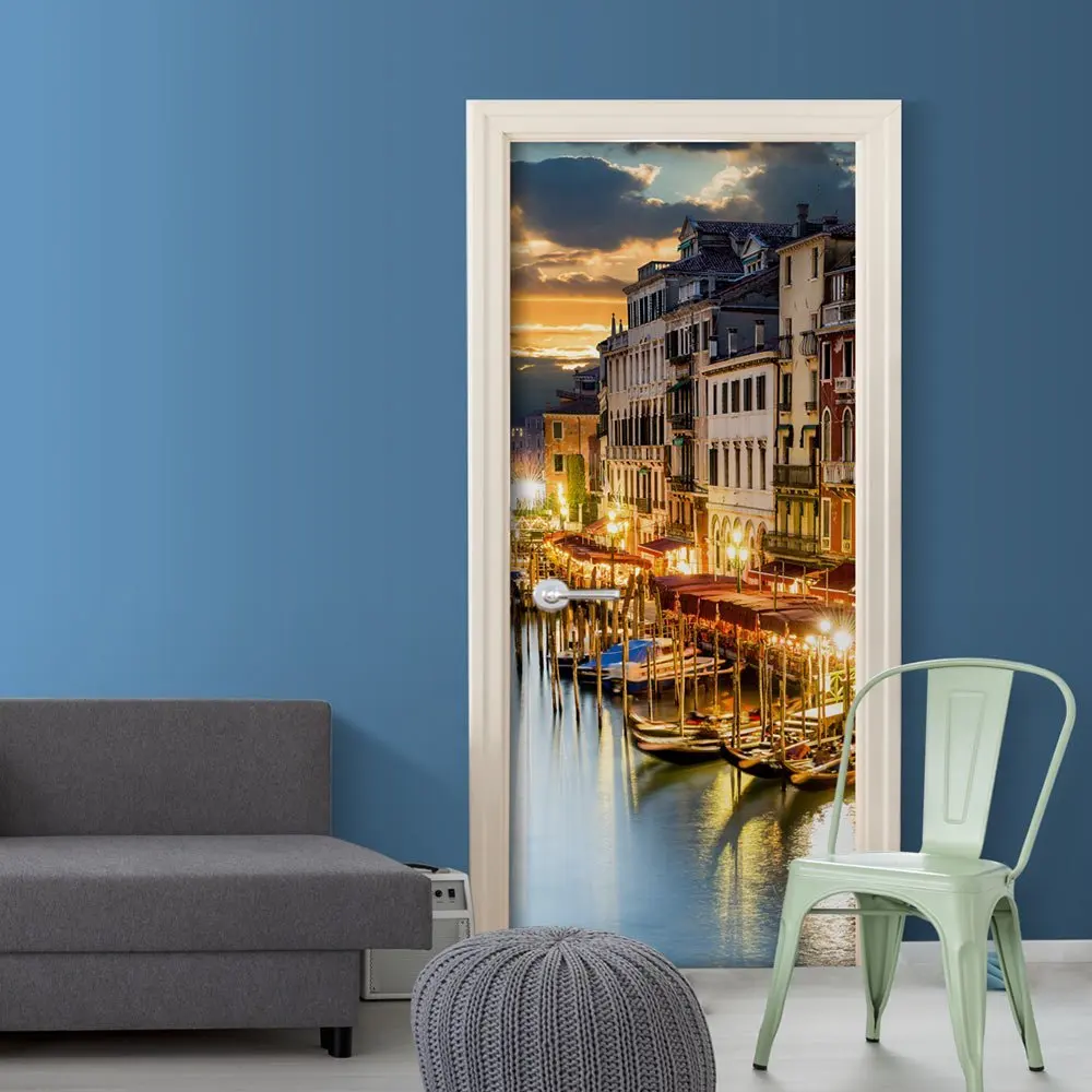 3D освещение Венецианская дверь стикер s DIY настенная спальня домашний декор плакат ПВХ водонепроницаемая дверь стикер 77x200 см