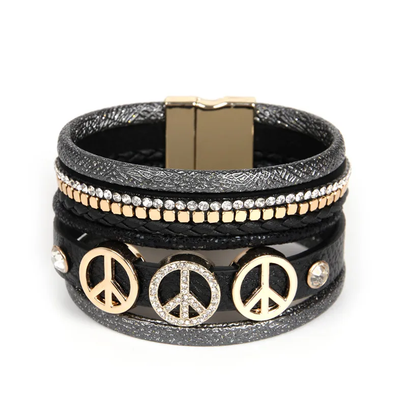 

ORP 2018 Paris Star Series Summer New Jewelry Leather Bracelet multiple colour Bohemian Peace Logo Bracelet Gift for women