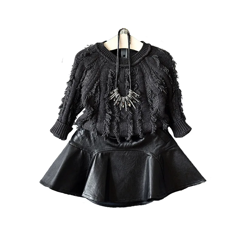 Новая брендовая черная юбка из искусственной кожи для девочек Базовая осенне-Весенняя юбка для детей, одежда для детей мини-юбка для девочек, розничная