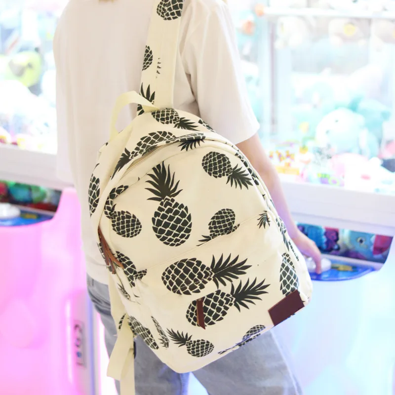 

SWYIVY Woman Backpack Bag Pineapple Print Canvas Bag Female Shoulder Backbag New College Student Schoolbag Casual Backpack