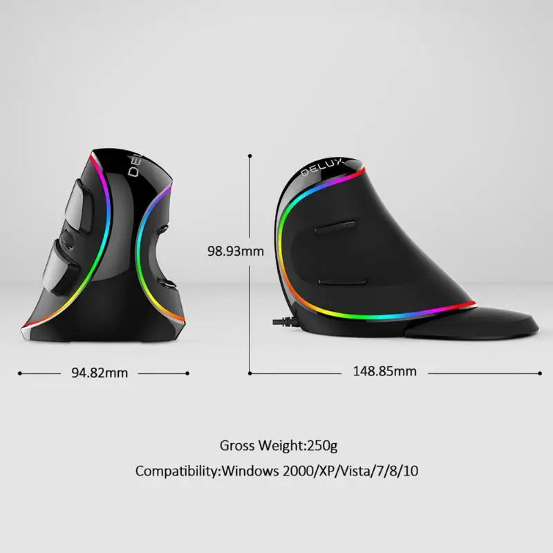 Вертикальная мышь Delux M618 плюс 4000 Точек на дюйм Оптическая RGB правая рука вертикальная игровая проводная мышь низкая Напряжение
