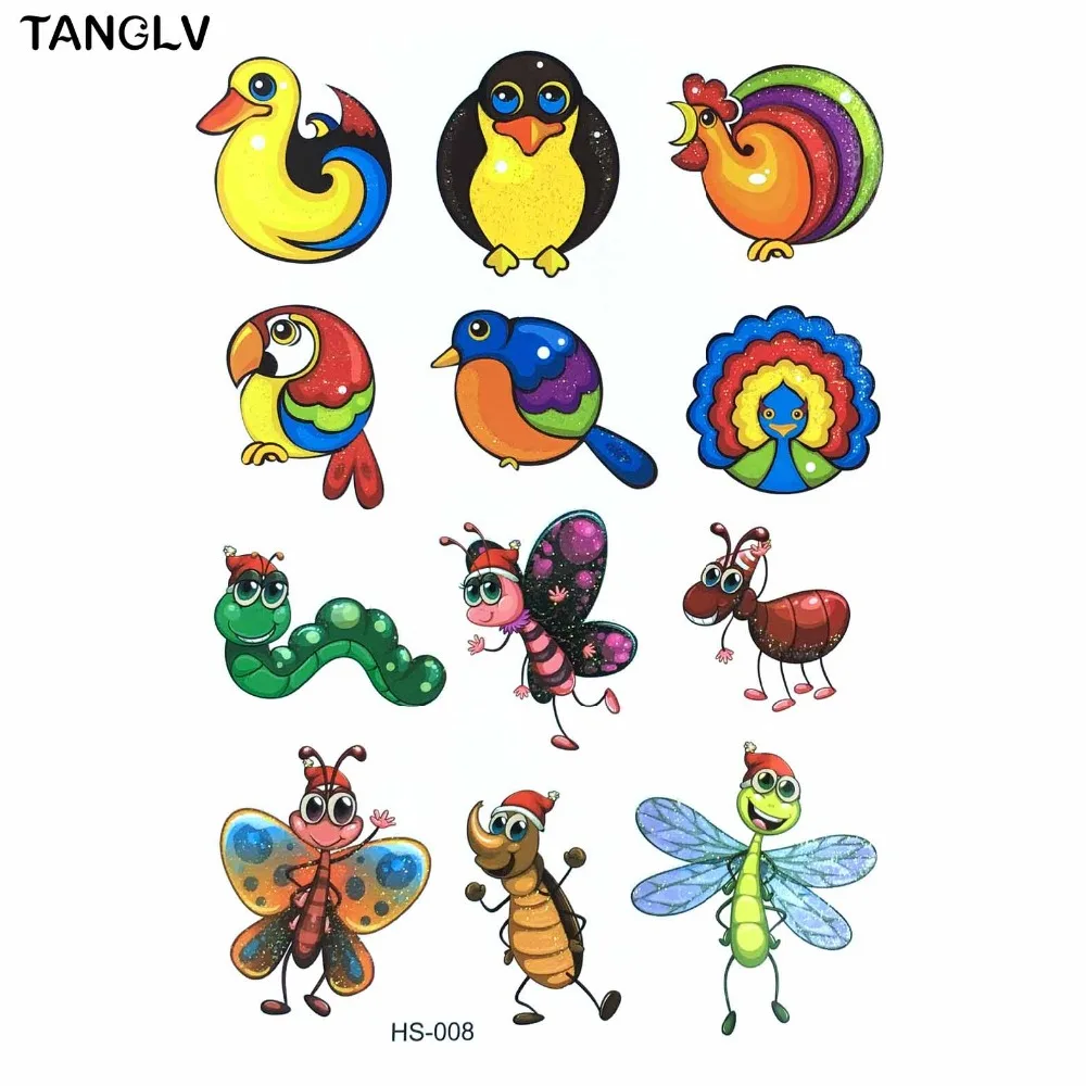 TANGLV Marca Body Art Tatuaggio Temporaneo Animali Colorati Pittura Ad Acquerello Disegno insetti Decal ania autoadesivo Del Tatuaggio Impermeabile in