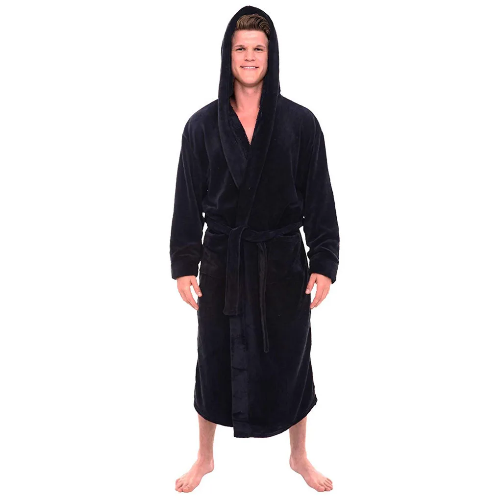 

Hot Sale Men's Winter Plush Lengthened Shawl Bathrobe Home Clothes Long Sleeved Robe Coat Robe De Chambre Homme Dropship #1112