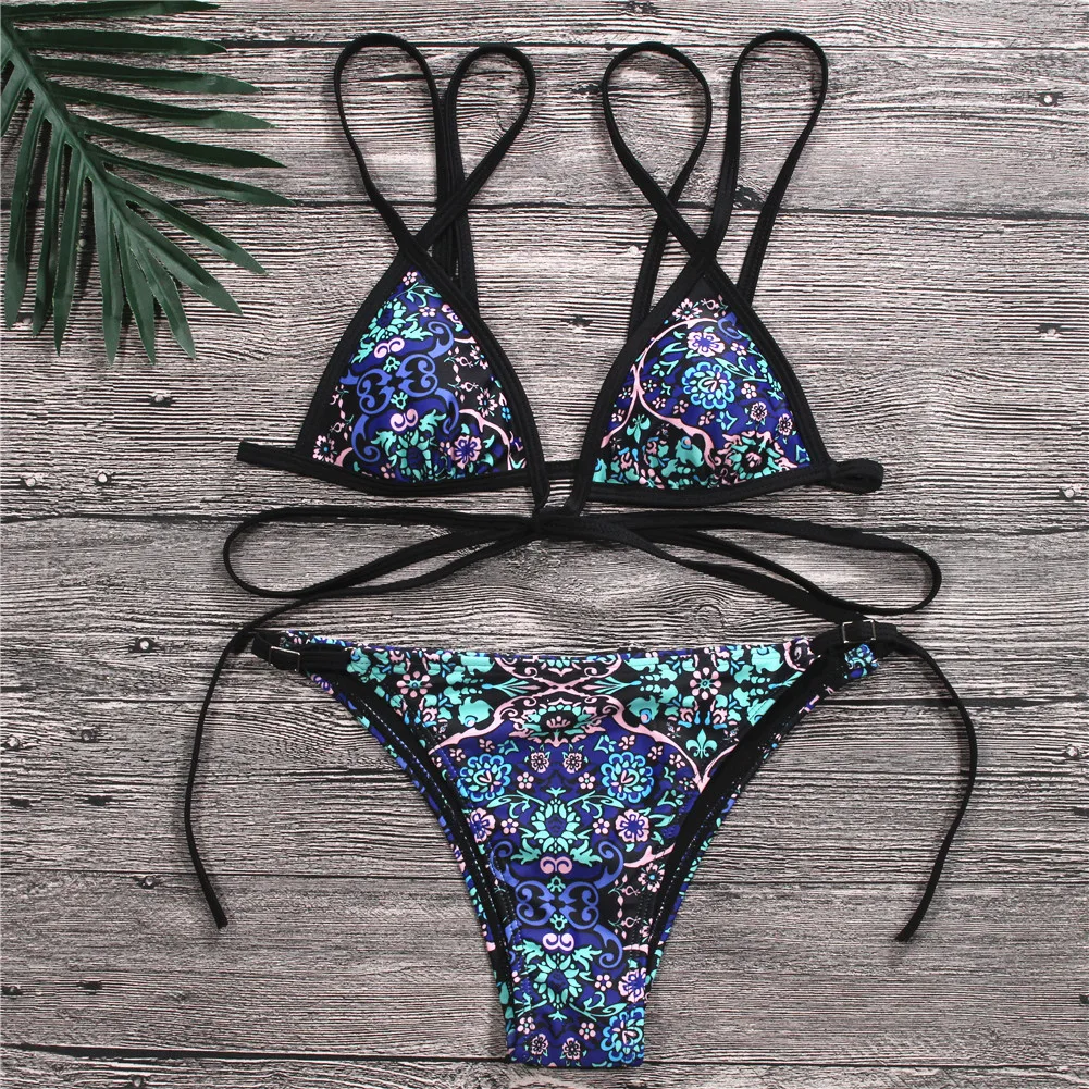 2018 New Design Retro Bikini Set Simple Model Brazilian Sexy Printing Swimsuit Bikinis Halter