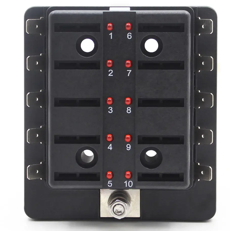 

New Released 10 Way Blade Fuse Box Holder with LED Warning Light Kit for Car Boat Marine Trike 12V 24V