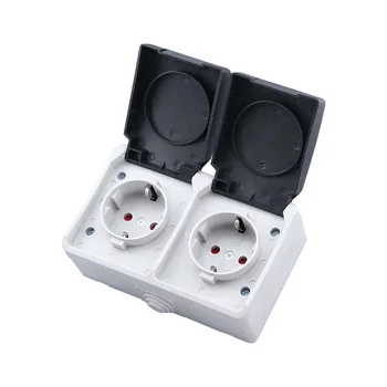 

IP44 Weatherproof Waterproof Outdoor Wall Power Socket 16A Double EU Standard Electrical Outlet Grounded AC 110~250V