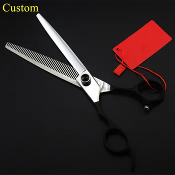 

Custom Left handed Japan 440c 7 inch black pet dog grooming hair scissors thinning shears cutting barber hairdressing scissors