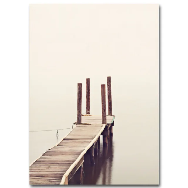 جسر خشبي البحر الشاطئ المشهد الحد الأدنى الفن قماش المشارك اللوحة تحفيزية إقتباس جدار الصورة الحديثة الفني