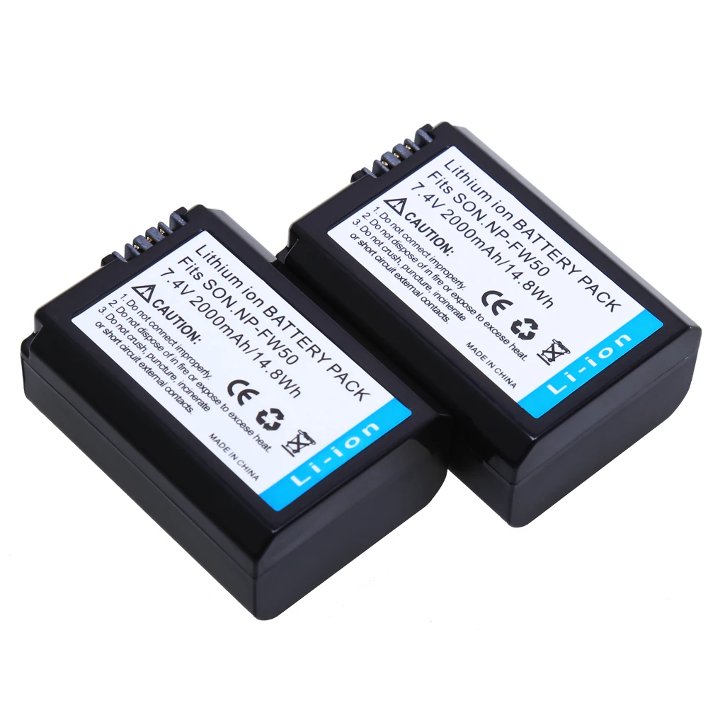 2Pcs 2000mAh NP FW50 FW50 NPFW50 Camera Rechargeable Battery for Sony