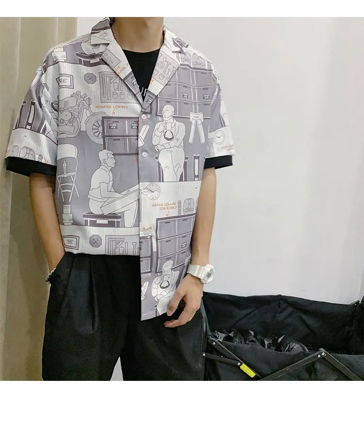 LAPPSTER Мужская Гавайская черная рубашка с коротким рукавом Мужская Уличная летняя рубашка Повседневная Хип-хоп забавная рубашка для мужчин Модная XL