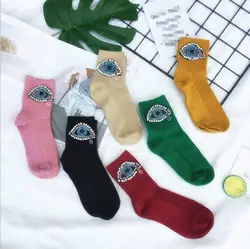 Gtglad Новая Коллекция корейский стиль модные блестящие носки Для женщин весна осень бисером глаза teardrop Gem Карамельный цвет ручной работы