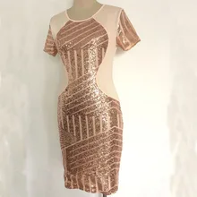Summer Autumn Sexy glitter Dress Sequined Clubwear Partywear Bodycon One-piece Shine Dress Short Sleeves Womens Dress Evening