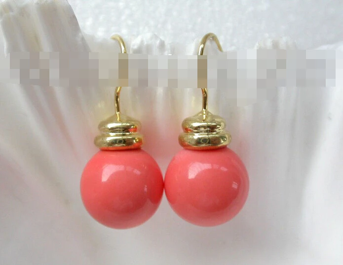 

free shipping 00265 round pink south sea shell pearl dangle earrings