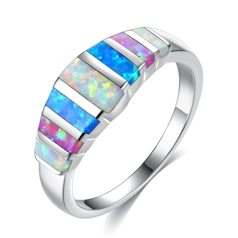 

New 2017 Fashion Jewelry Rings for women White Blue Pink Opal 925 Silver Filled jewelry party ring size 5 6 7 8 9 10 R377