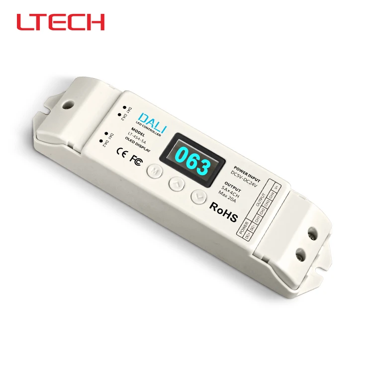 

LT-454-5A DALI Led Dimming Driver,DALI to PWM CV Dimming Driver;DC5-24V input;5A*4CH Max 20A output