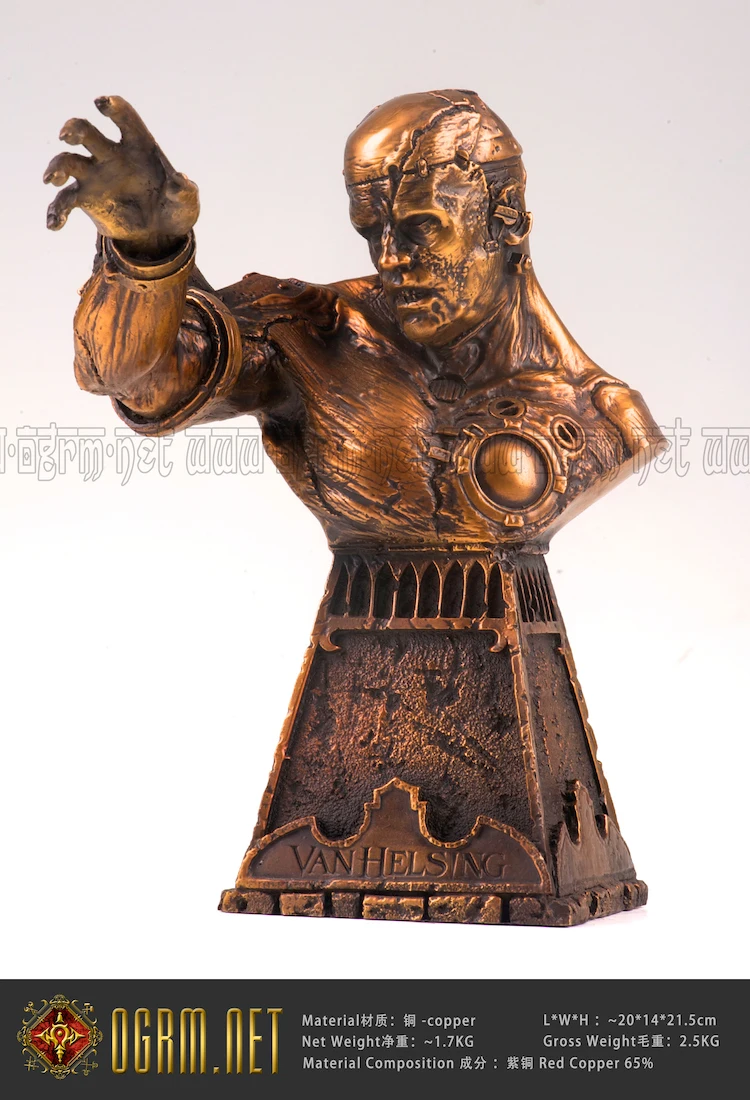 OGRM New Fine 8.5" Height Handmade Red Copper Frankenstein Bust Statue