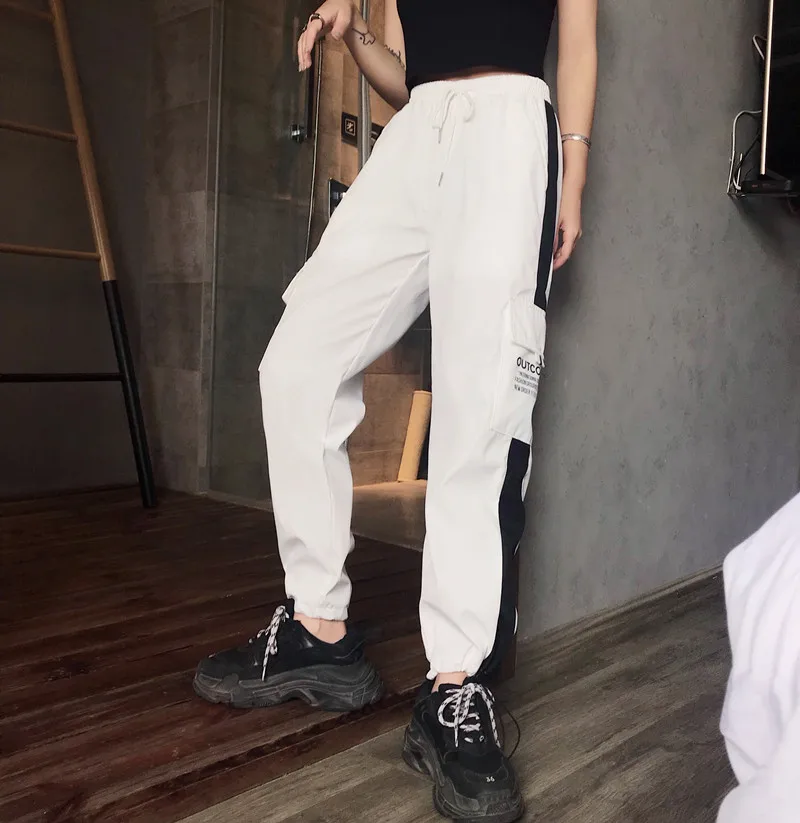 Skup Gorąca duże kieszenie Cargo spodnie damskie wysokiej talii luźne Streetwear spodnie Baggy taktyczne spodni hip hop 2019 nowe spodnie biegaczy