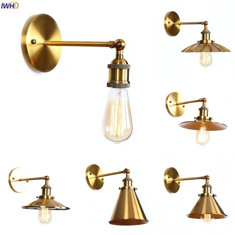 

IWHD Golden Antique Vintage LED Wall Lamp Beside Living Room Edison Loft ndustrial Wall Lights Sconce Wandlampen Lampara Pared