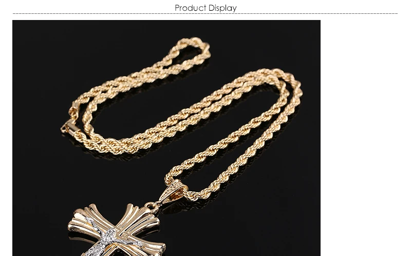 AYAYOO Cross Necklace Gold Color Jesus Piece Pendant Necklace Men Trendy Chain Catholic Jewelry Stainless Steel Long Necklaces (1)