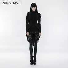 Панк рейв готический с пышными рукавами женский ласточкин хвост длинный кружевной винтажный смокинг черная плиссированная куртка Великолепная винтажная Длинная женская куртка