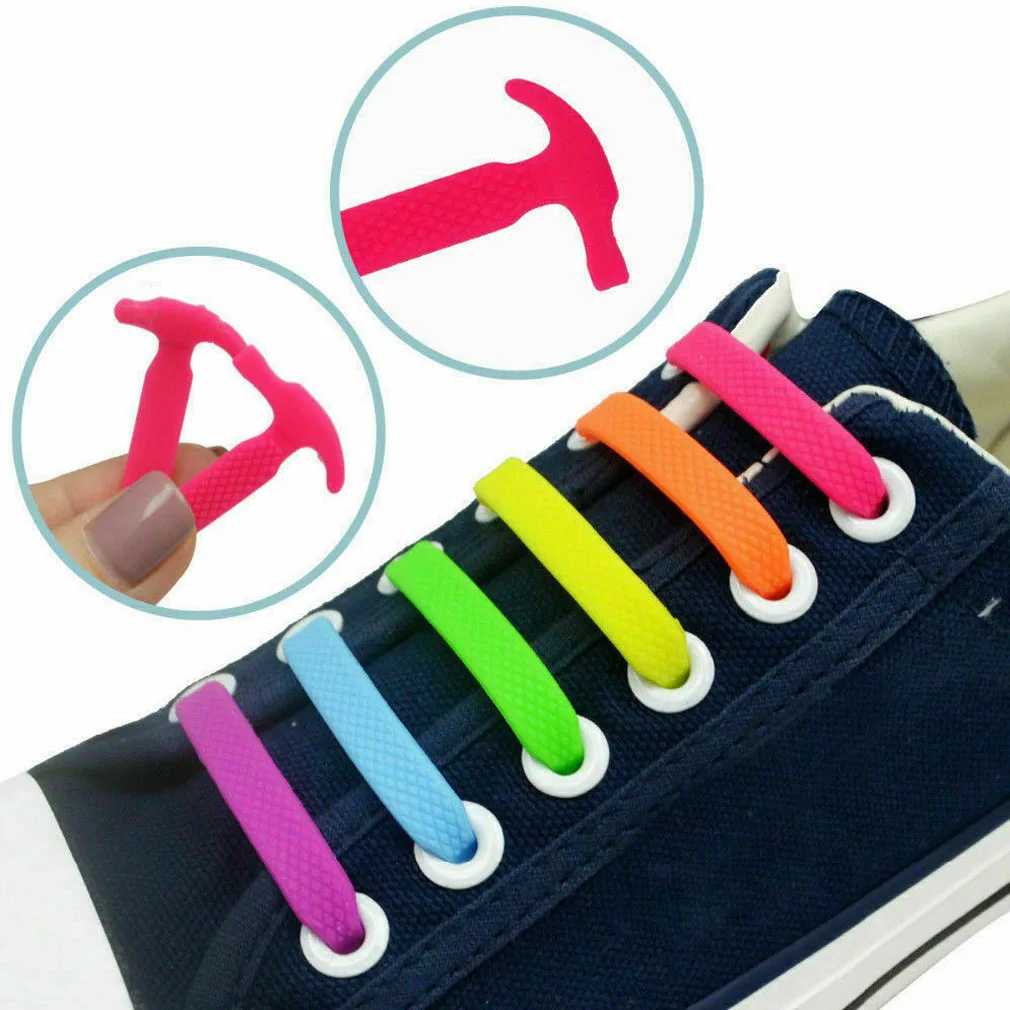 New Hot 16pcs Shoes Accessories Elastic Silicone Shoelaces Elastic