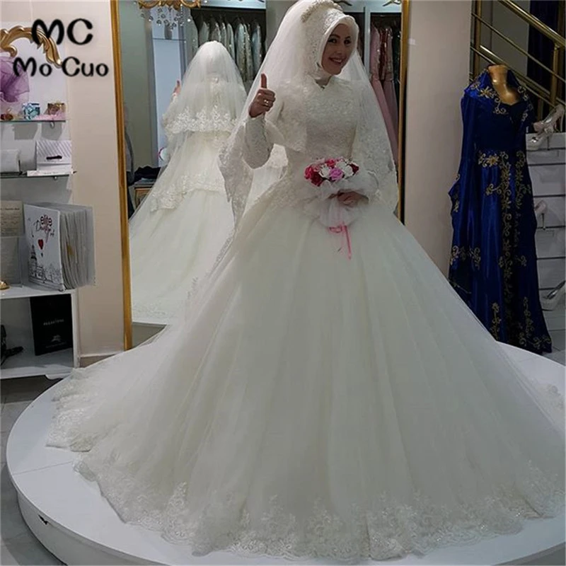 Vintage 2021 Ball Dubai Arabic Muslim Wedding Dress Without Hijab Long  Sleeve Vestidos De Novia Robe De Mariage Wedding Dresses - Wedding Dresses  - AliExpress