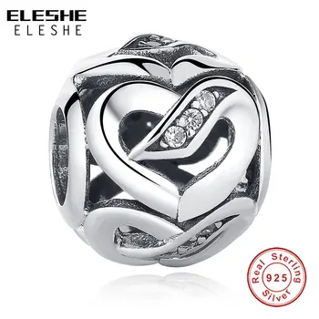 

ELESHE 925 Sterling Silver Ribbon of Love,Micro-paved Crystal Charms Fit Original Bracelets & Bangles Jewelry Wedding Gift