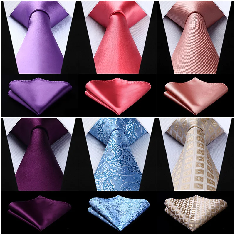 

Hisdern Silk Woven Wedding Tie Pocket Square for Groomsman Solid Paisley Necktie Handkerchief Set Check Plaid 8.5 cm Gift TW