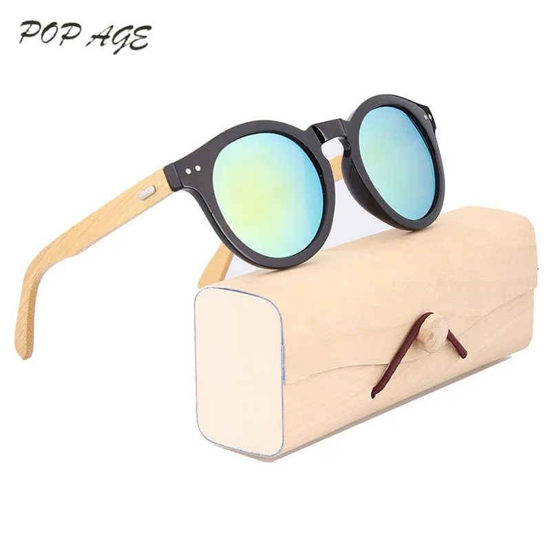 

Plastic Frame Sunglasses Men Round Yellow Mirror UV400 Men's Glasses Wood Case Gafas Sunglass Box Oculos Retro Eyewear Male